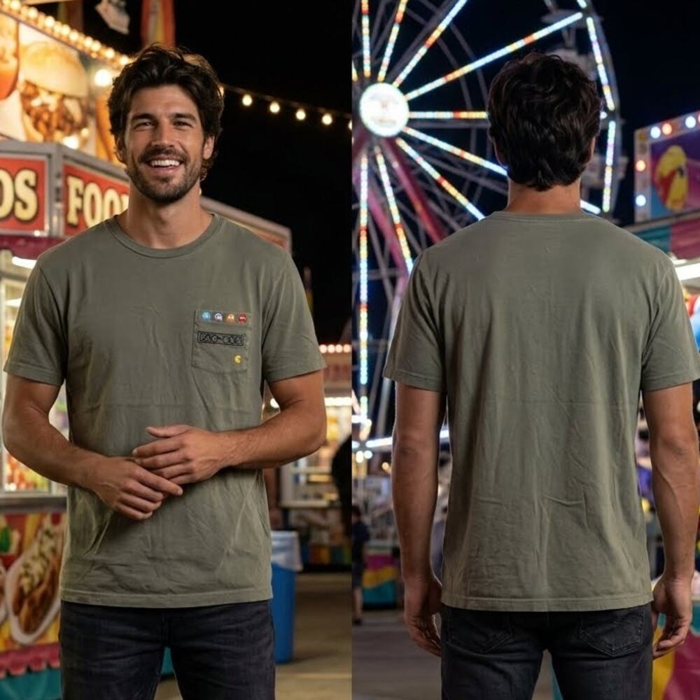 Pac-Man Embroidered Pocket T-Shirt Men's Large Arcade Retro Graphic Tee 42-44